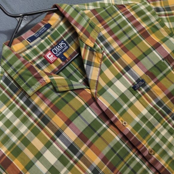 Chaps Ralph Lauren Vtg Shirt Men's L Multicolor Paid Loop Collar Short Sleeve - Picture 1 of 8